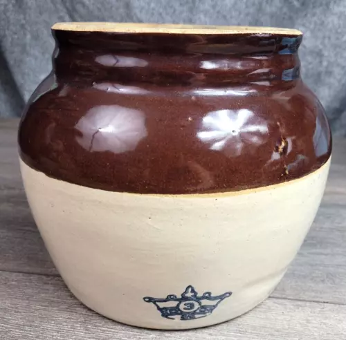 Vintage Stoneware Crock Bean Pot NO Lid One Loop Handle Pottery Vintage #3
