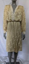 Vintage 1980s Cachet by Bari Protas Asian Champaign Motif Puff Shoulder Dress M