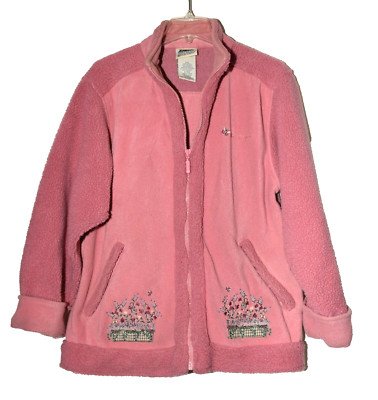 Vintage 90s Northern Reflections Pink Floral Embroidered Fleece Jacket Women S/P