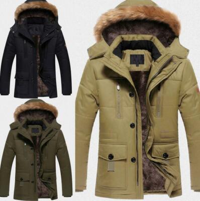 Mens Winter Fur Collar Warm Cotton Jacket Hooded Thicken Coat
