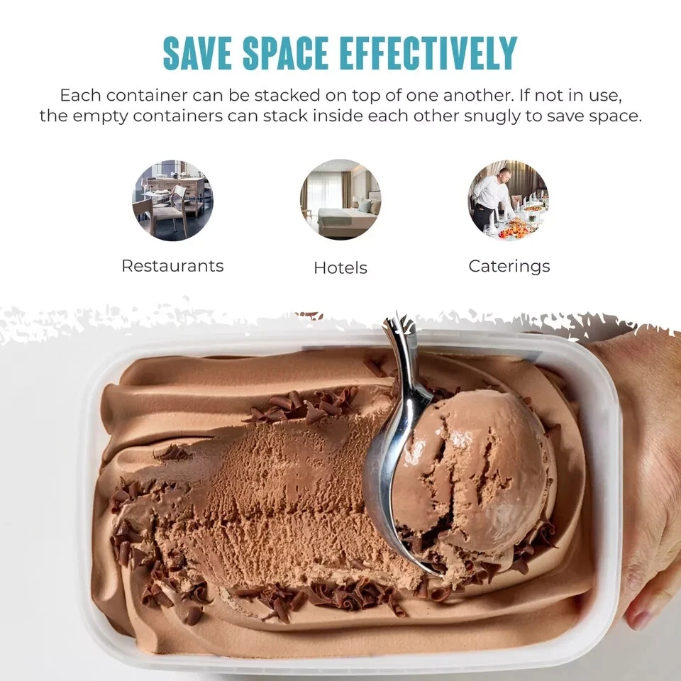 100 x 4L Rectangular Ice Cream Tubs With Lids Kitchen Food Storage Containers - Image 4 of 4