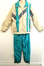 Vintage Women's LAVON Athletic Wear Tracksuit LARGE Teal/Khaki EUC Free Shipping