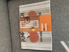 Fall Farm Raised Pumpkin Patch Hayride Lined Burlap Table Runner 36 X 13 NEW