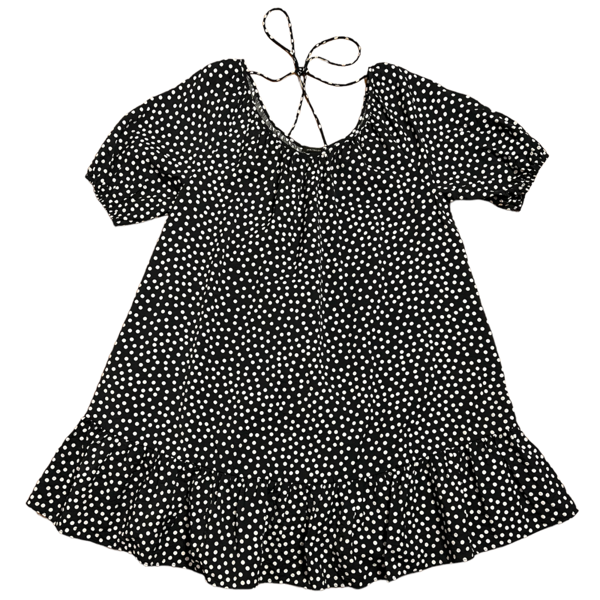 taylor black tie back mini dress Ann Taylor Size M Polka Dot Tie Back Blue White Flounce Shift Dress Mini  NWOT