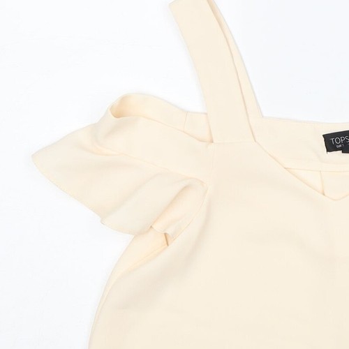 Blusa básica de poliéster beige para mujer Topshop talla 6 cuello en V - Imagen 6 de 12
