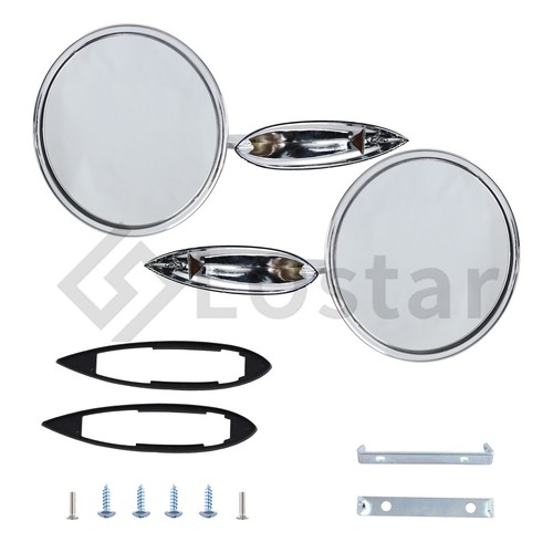 Round Bowtie Outside Rearview Mirrors Ribbed Base For Chevy