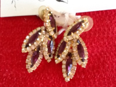 Faux Diamond & Amethyst Pair Of Gold Evening Dress Earrings | eBay
