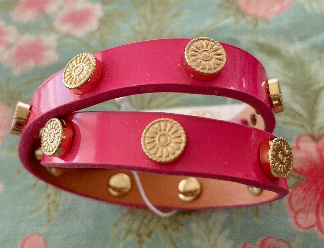 Tory Burch Flower Deco Logo Stud Leather Bracelet, Pink or