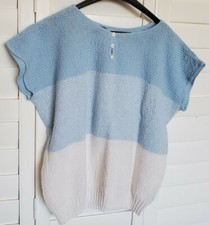 Vintage Adele Knitwear Blue White Sweater 3 Buttons 1980s Made in USA Size XL