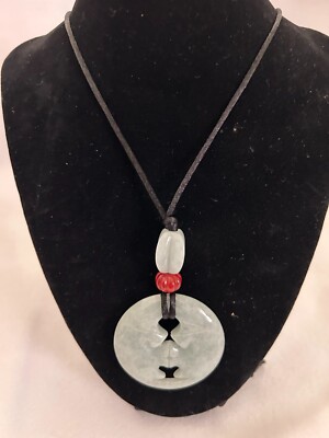 Green Jade Carved Double Moon Cresent Cord Necklace