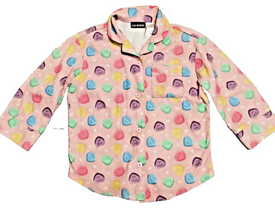 Joe Boxer Girls Pink Button Front Pajama Top 4/5 Pocket Valentine Candy Hearts