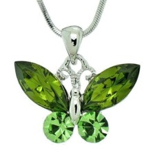 BUTTERFLY Green Pendant Made With Swarovski Crystal Wings Necklace 20" Chain