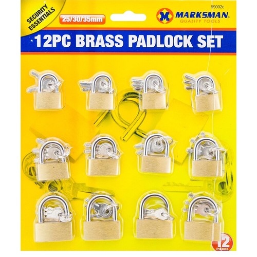 Candado de seguridad 12 piezas Marksman 20/30/35 mm latón fuerte con 3 llaves