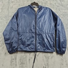 Vintage Russell Athletics Jacket Mens L Blue Full Zip Nylon Hooded Windbreaker