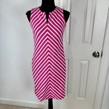 Talbots Petite Pink White Chevron Striped Sleeveless Sheath Dress Size P XS 0-2