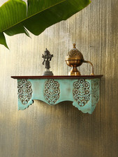 Handmade Wooden Wall Shelf Solid Wood Hand Carved Rustic Floating Shelf