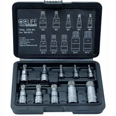 CCLIFE Nussbit Satz Steckbit Set Torx XZN Spline M4-M18 10-tlg Koffer