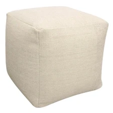 Pemberly Row Pouf in Handwoven Contemporary Fabric Ivory Wool
