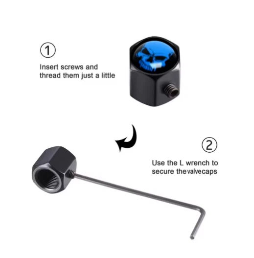 Tapas de vástago de válvula antirrobo para automóviles, camiones, motocicletas calavera plateadas y negras con Foto 2 de 4