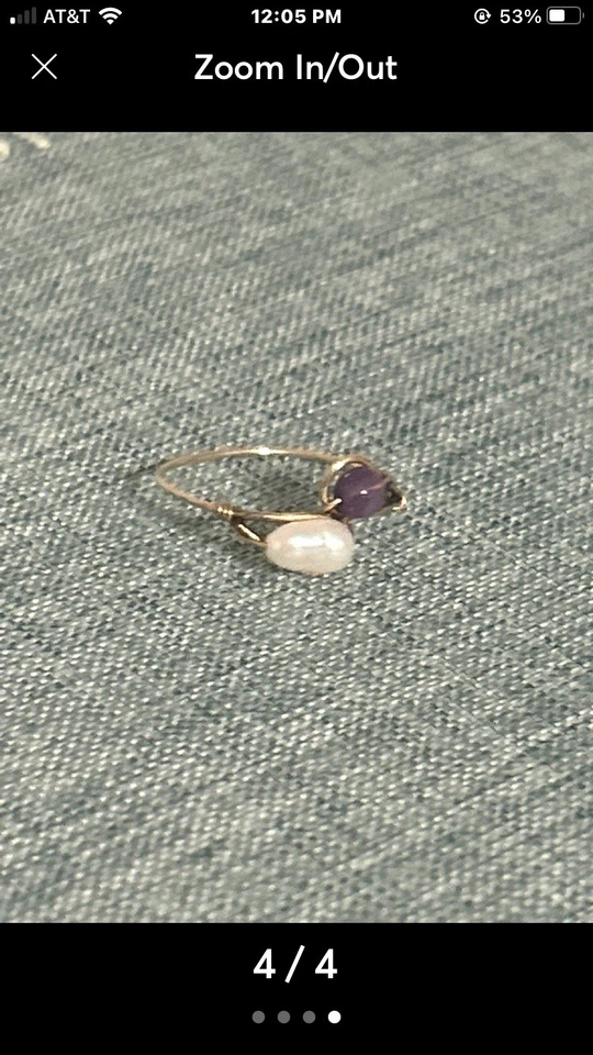 Anillo de perlas de amatista envueltas en alambre de oro macizo de 14k tamaño 7,5 Foto 2 de 4