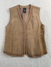 Vintage Outbrook Leather Vest Womens Large Embroidered Western Pockets