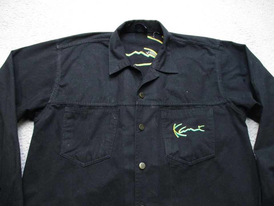 Chaqueta Jeans Karl Kani De Colección Para Hombres L Negra Denim Camisa Abrigo Años 90 Hip Hop Tupac Foto 2 de 4