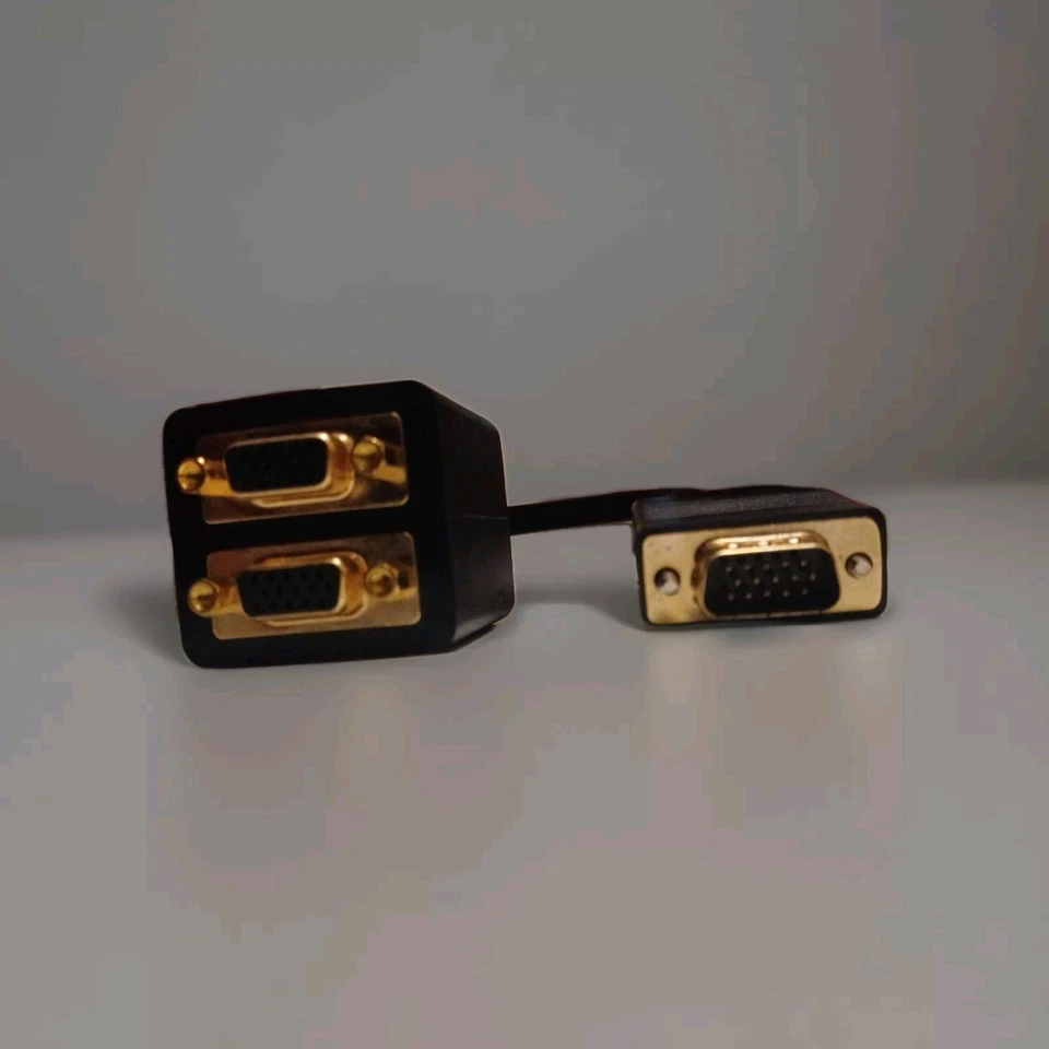 S-VGA Y Verteiler Splitter 1*Stecker auf 2* Kupplung 15pol PC Monitor vergoldet - Bild 2 von 4