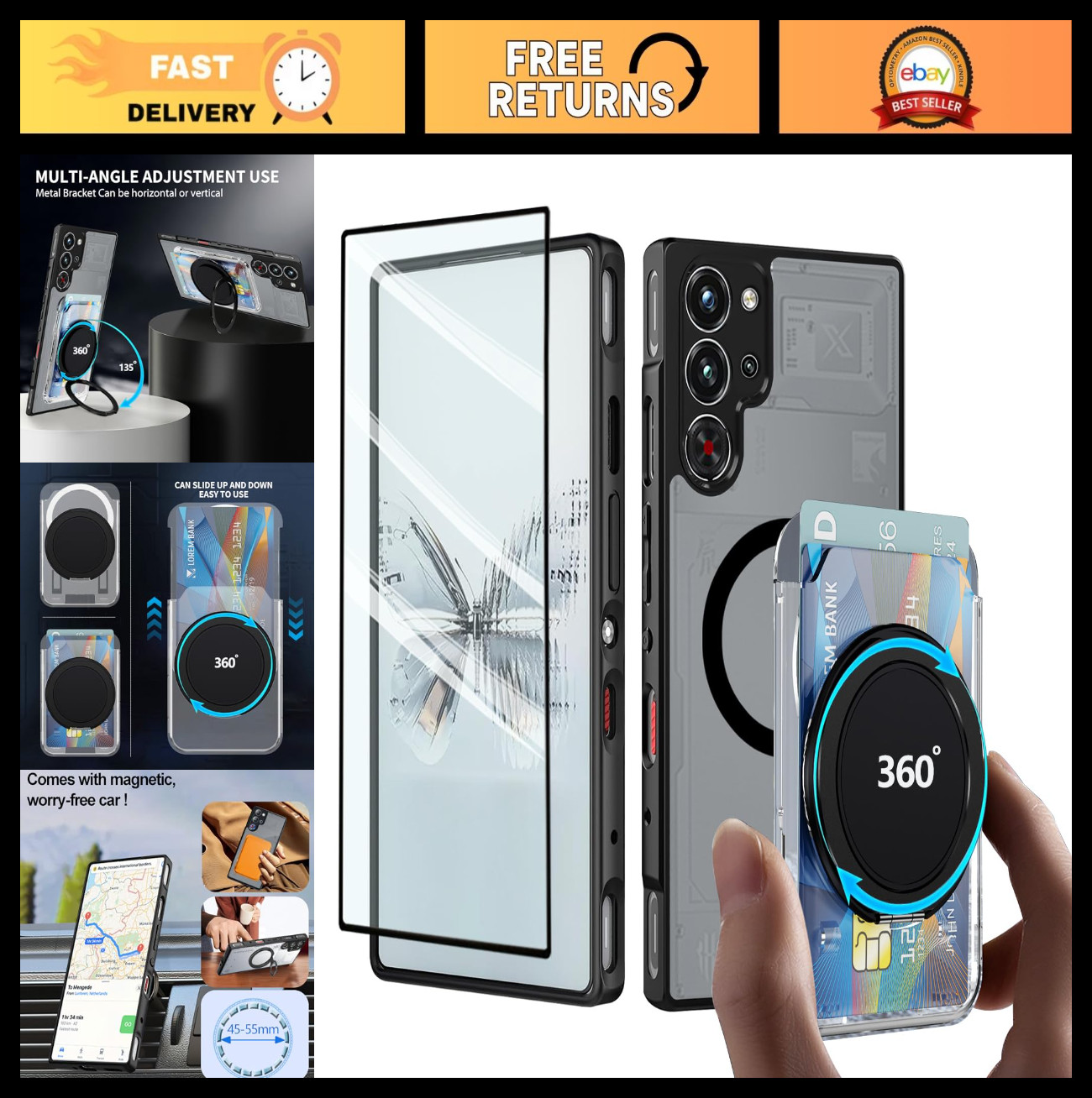 Red Magic 10 Pro/10 Pro+/10S Pro/10S Pro+ Case - Card Holder, Magnetic Ring, Sho