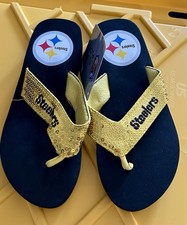 New NFL Women's Steelers Flip Flop Yellow and Black Flipflops Size Small 7-8