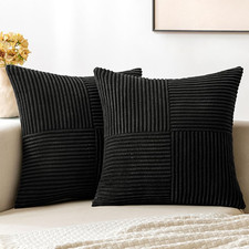 Black Decorative Throw Pillow Covers 18x18 Inch for Couch Bed Sofa Pack of 2 Boh