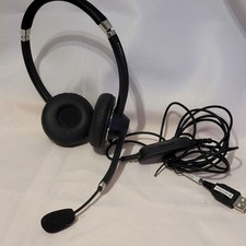 USB Wired Headset Boom Mic On-Ear Inline Controls Black PC Call Center USB Plug
