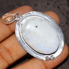 925 Silver Plated Rainbow Moonstone Jewellery Pendant Handmade Size 2.1" GW