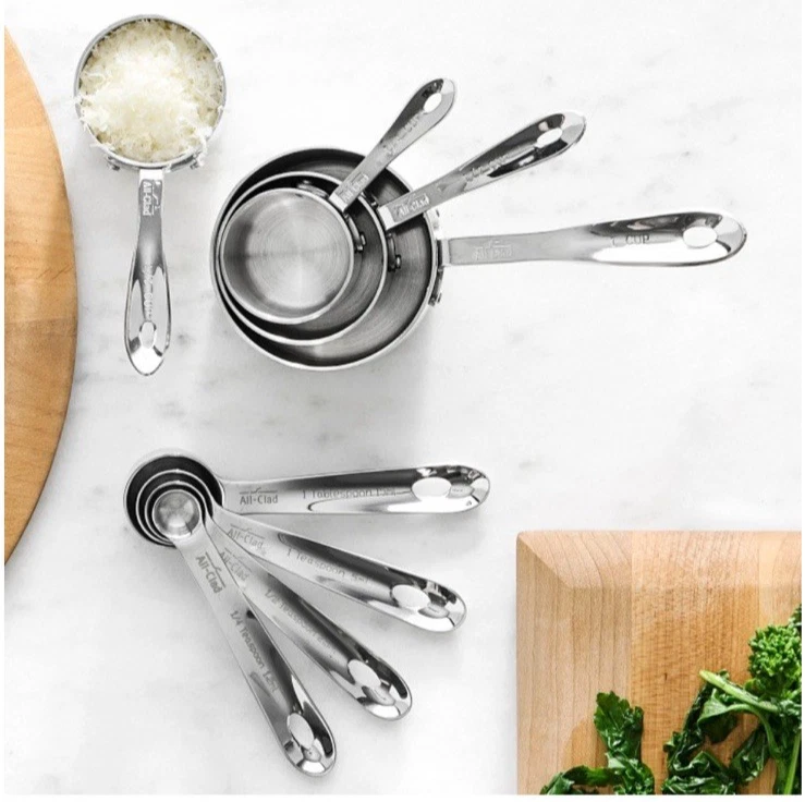 NEW ALL-CLAD Stainless-Steel STANDARD Size Measuring Cups and Spoons 8 Piece Set