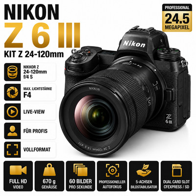 Nikon Z6 III Z 6III Kit 24-120 mm Vollformat 24,5 Megapixel Full HD