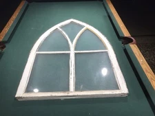 ANTIQUE VTG ARCHED WOODEN ARCHED WINDOW 41 1/4 X 28 7/8 X 1 7/8” Church