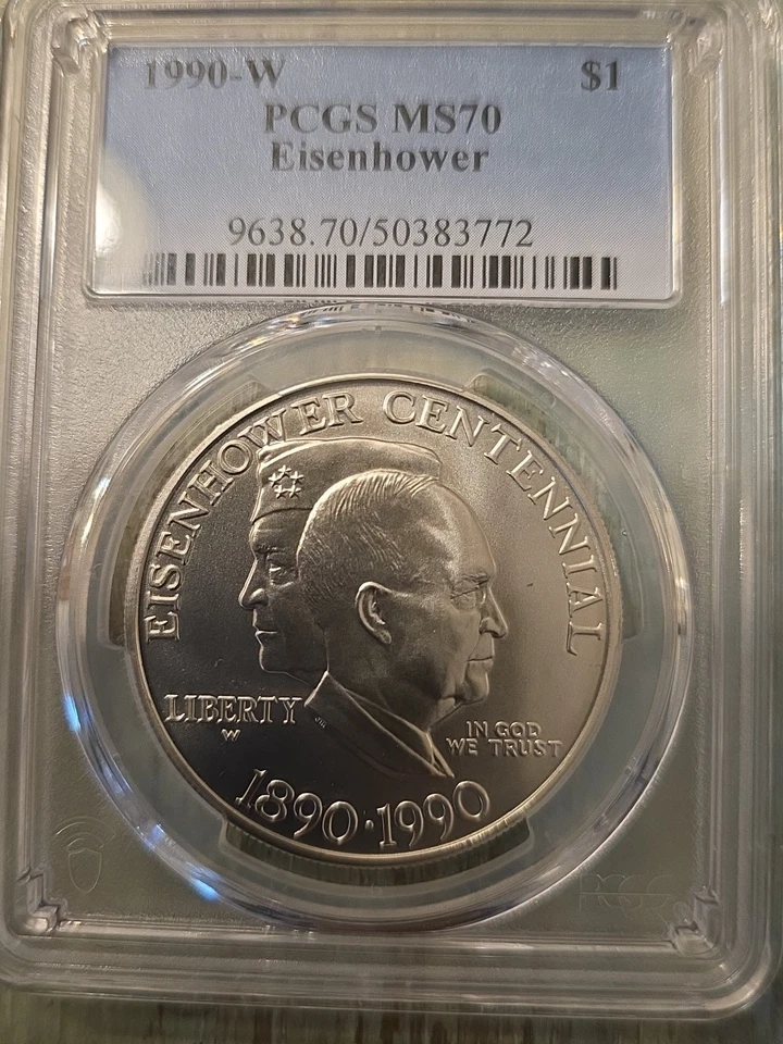 1990-W Eisenhower Commemorative Dollar MS70 PCGS Blue Label SEE STORE WW2 MEDALS - Image 3 of 4