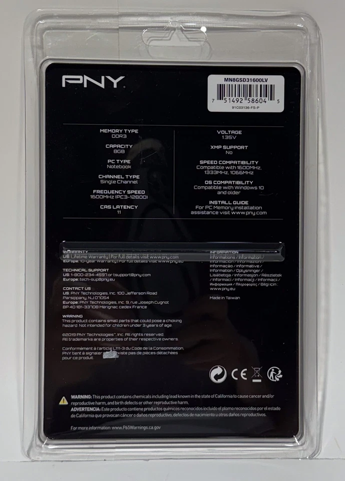 PNY 8GB DDR3 1600MHz SODIMM Laptop RAM | PC3-12800 | CL11 | 1.35V Notebook - Image 2 of 2