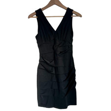 Phanuel Womens Medium Black V Neck Ruched Bodycon Mini Dress Sleeveless Stretch