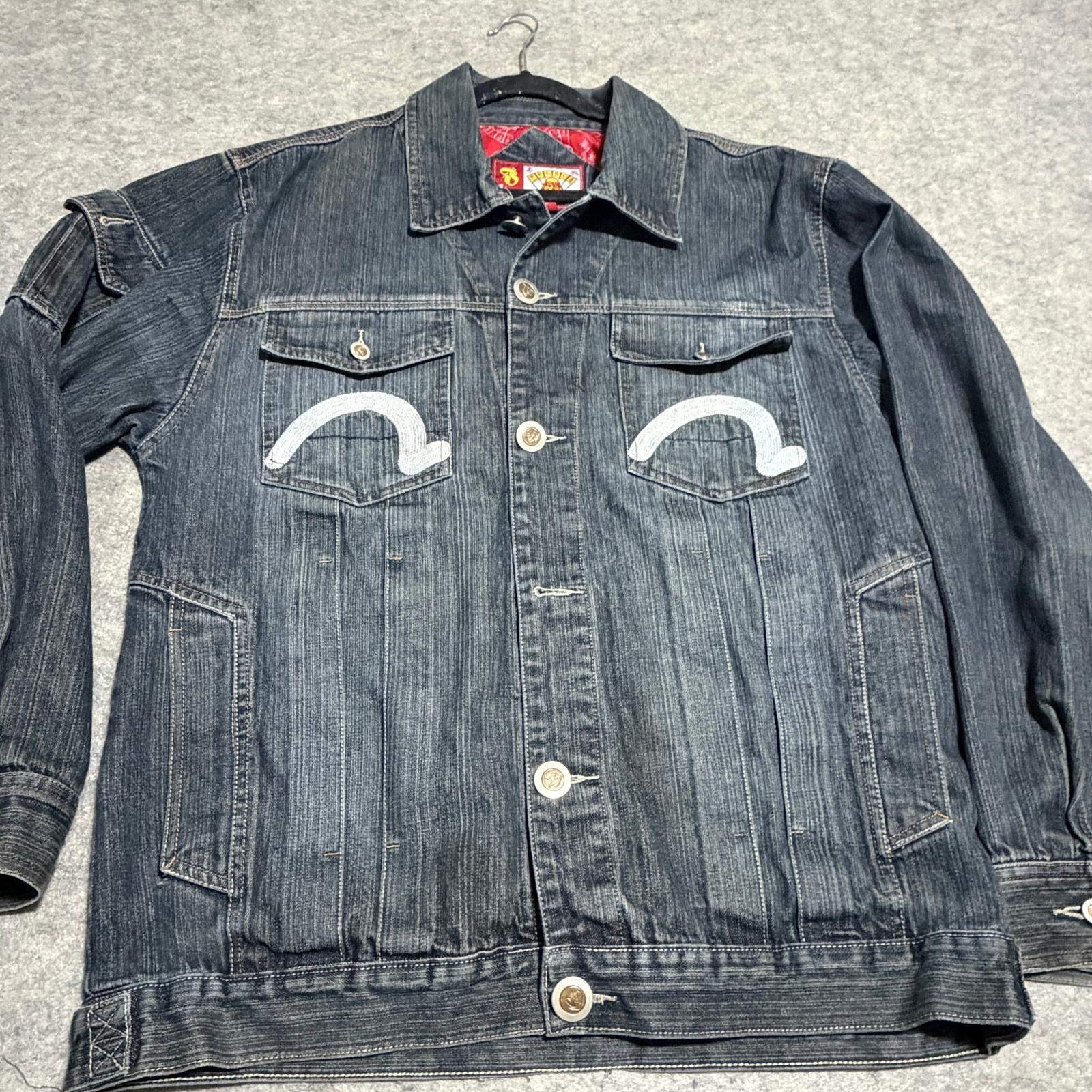 Evisu Genes Denim Jacket Dark Wash White Seagull Logo Mens 2XL Vintage Streetwea - second product detail image