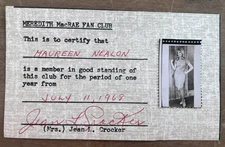 Vintage 1968 MEREDITH MacRAE FAN CLUB Actress Membership Card