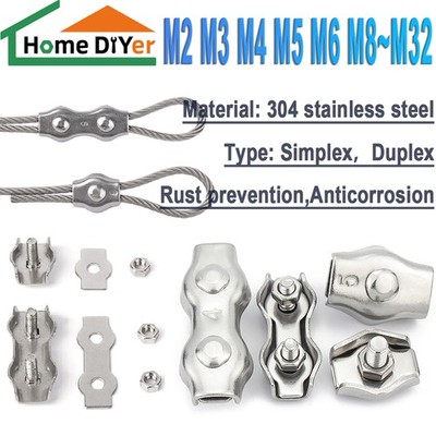 Simplex Duplex Wire Clamps Rope 2mm 3mm 4mm 5mm 6mm 8mm 10mm 304 Stainless Steel