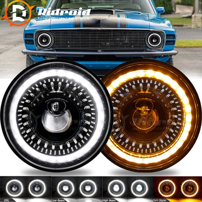DOT Pair 7'' Inch LED Headlights &Welcome Halo Ring For Ford Mustang 1965-1973
