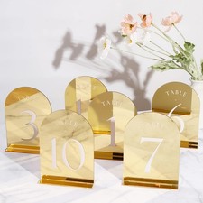 Gold Mirror Arch Wedding Table Numbers with Stands 1-15, 5x7 Acrylic Display ...