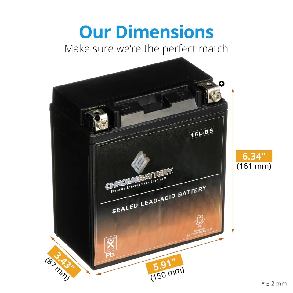 Batería AGM sellada YTX16L-B para motocicleta Kawasaki KZ1100-B, KZ1000-E ST, eje Foto 2 de 4