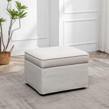 24" Wide Rectangle Storage Ottoman Cream - WOVENBYRD