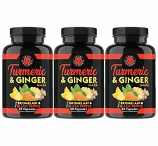 Angry Supplements Natural Turmeric Ginger Maxx,  Joint Support Flexibility 3PK