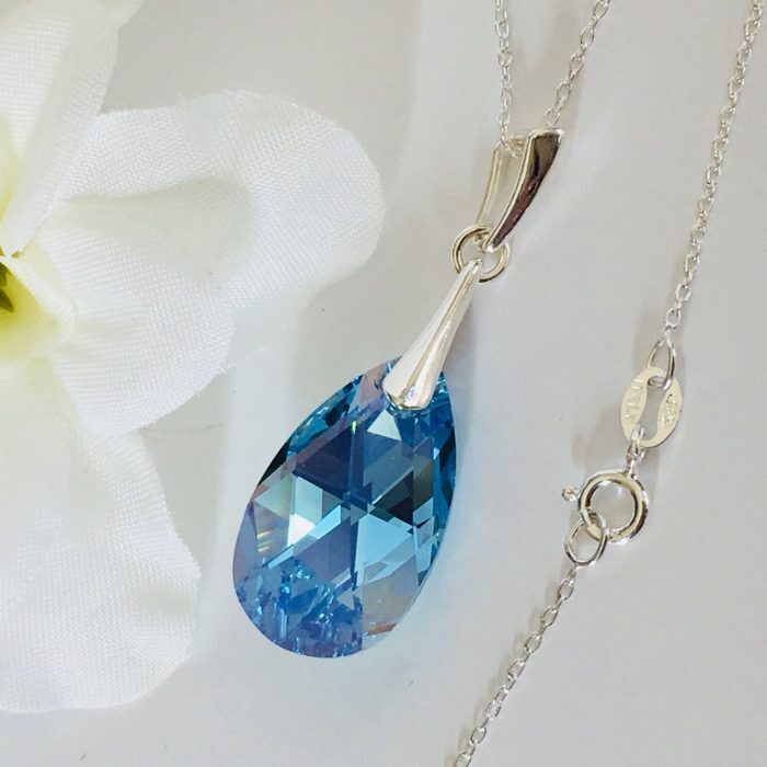 925 Silver Pear Pendant Necklace with Aquamarine & Austrian Crystals – Elegant Gift-image