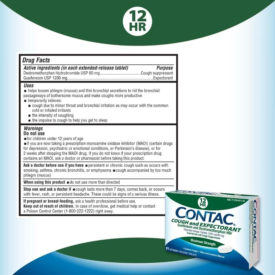 Contac Tos y Congestión Fuerza Máxima, Guaifenesina 1200mg, 21ct -Exp 03-2026 Foto 2 de 2