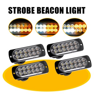 White Amber LED Flash Daytime Lights Strobe Light Warning Hazard Beacon Lamp 4x