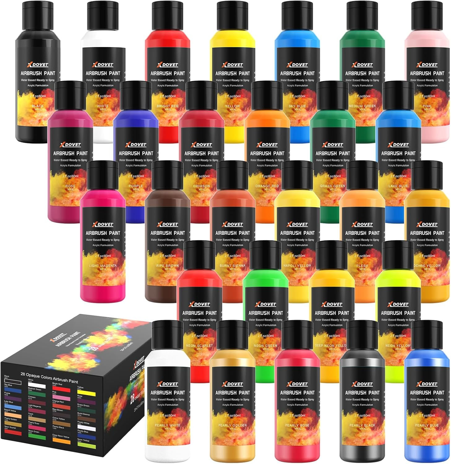 Peinture aérographe pour modélisme 28 couleurs de 60 ml aux nuances vives